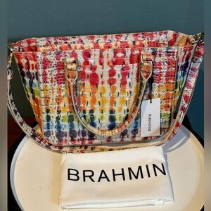 NWT Brahmin Small Ashlee Satchel In Celebration Melbourne Rainbow 🌈 Leather